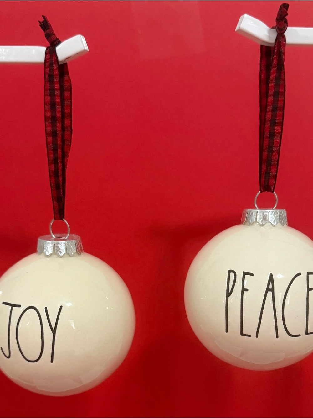 Rae Dunn Artisan Collection Ceramic Christmas Ball Ornaments “Joy & Peace”